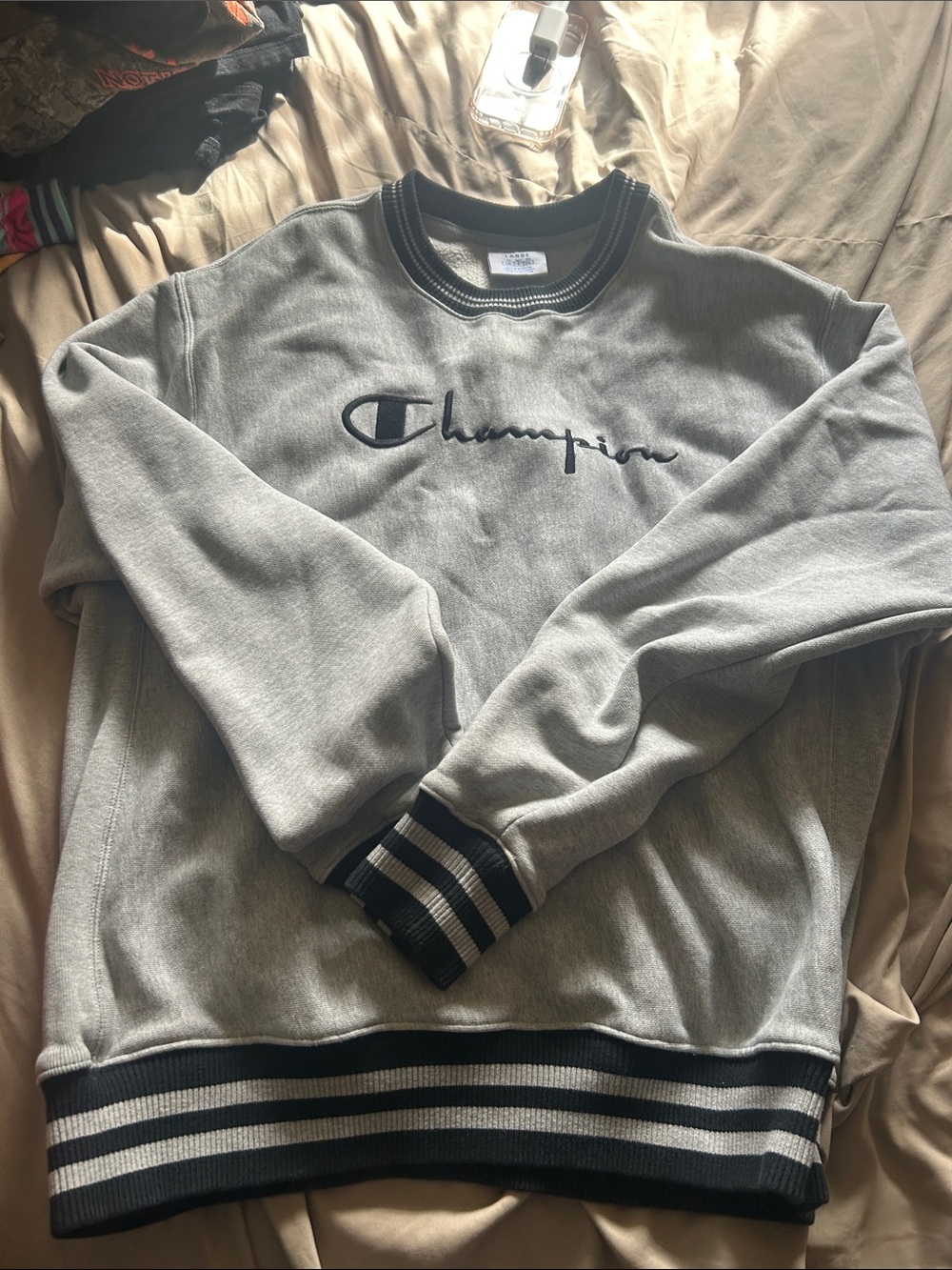 Champion Light Gray Crewneck Sweatshirt with Black Trim